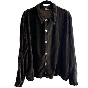 Vintage CP Shades Brown Rayon Velvet Long Sleeve Button Down Shirt Boho